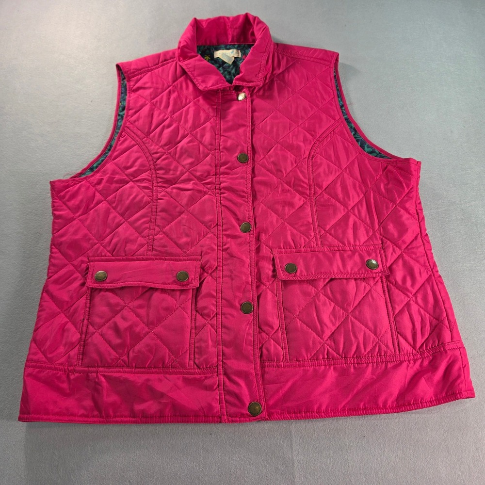 Caribbean Joe Womens Quilted Puffer Vest Pink XL Sleeveless Full Zip Snap Front